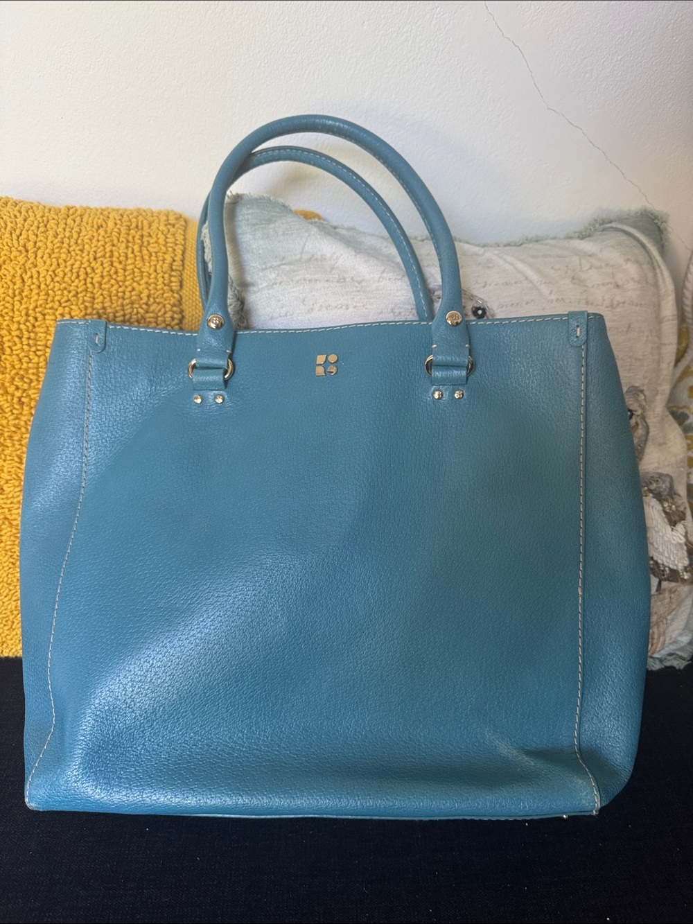 kate spade Teal Leather Tote with Gold Hardware